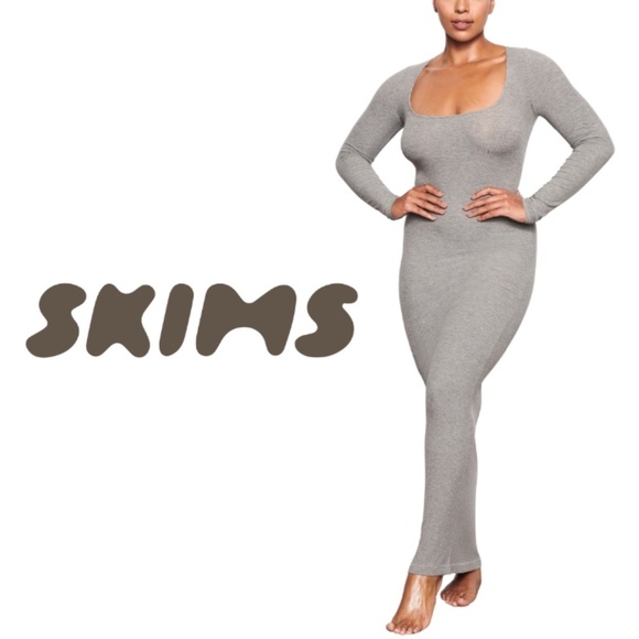 SKIMS NWT Soft Lounge Long Sleeve Dress - Heather Grey - Size 2X - Picture 1 of 16